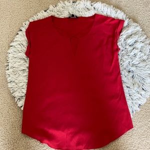 Red Cross strap front silky shirt by Express